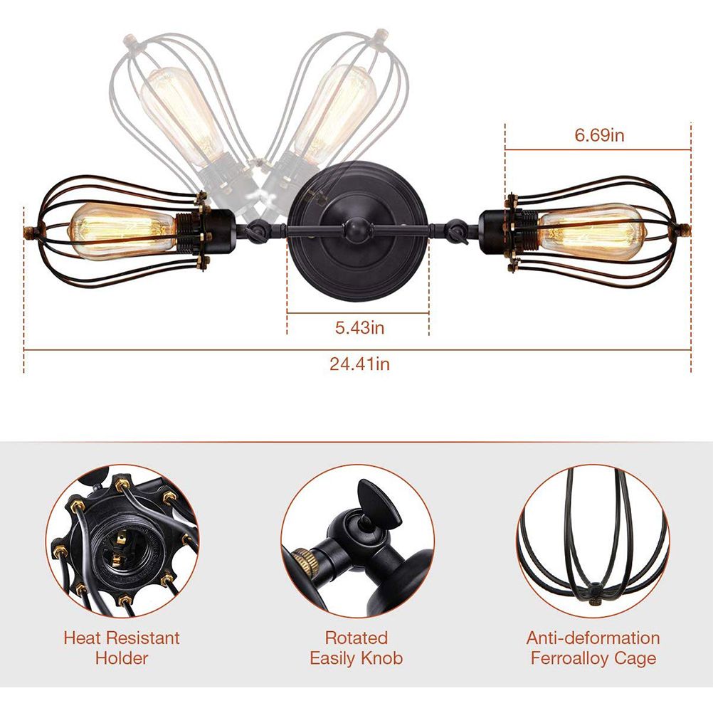Double Head Wall Sconce Industrial Wire Cage Wall Light Vintage Style Wall Lamp — image 4