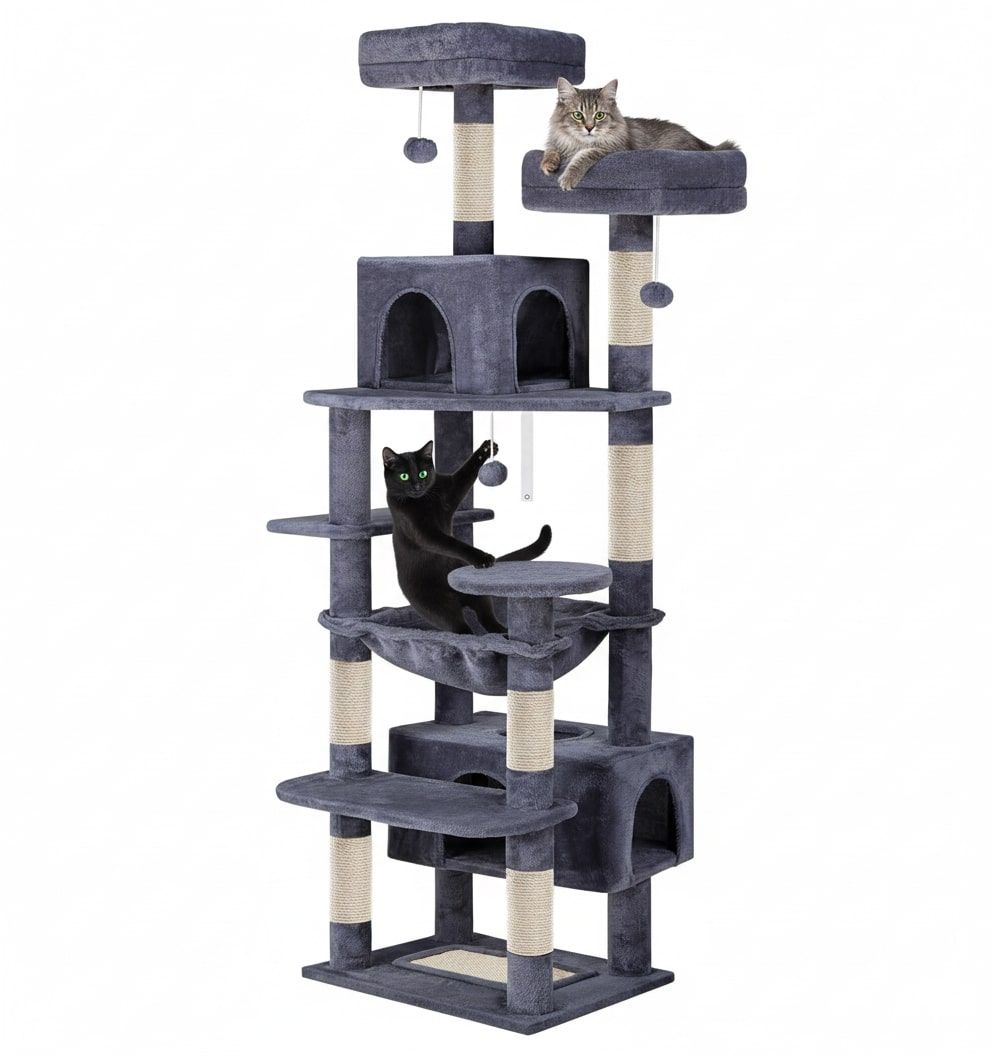 CARLA HOME 180cm Cat Tree Tower for Indoor Cats with Plush Perches, Dual Condos, Natural Sisal Scratching Posts & Ramps for Kittens & Adult Cats
