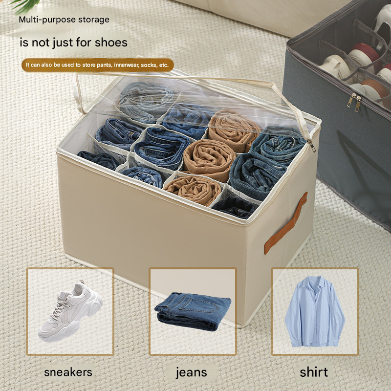 Grey Foldable Fabric Shoe Storage Box with Compartments Dustproof Moistureproof — image 4