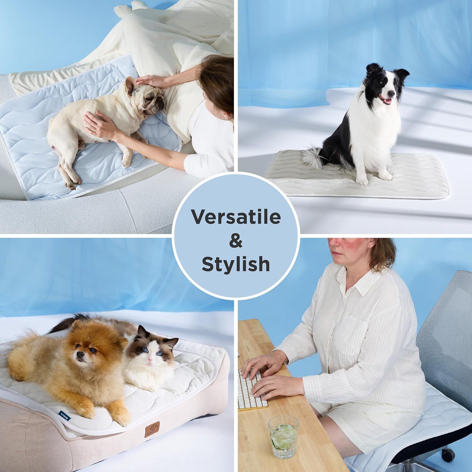 91 x 58 CM Grey Premium Wave Quiltied Pet Cooling Mat - Washable Self-Cooling Blanket with Anti-Stick Hair Surface & Non-Slip Base for Cats Dogs and Human — image 6