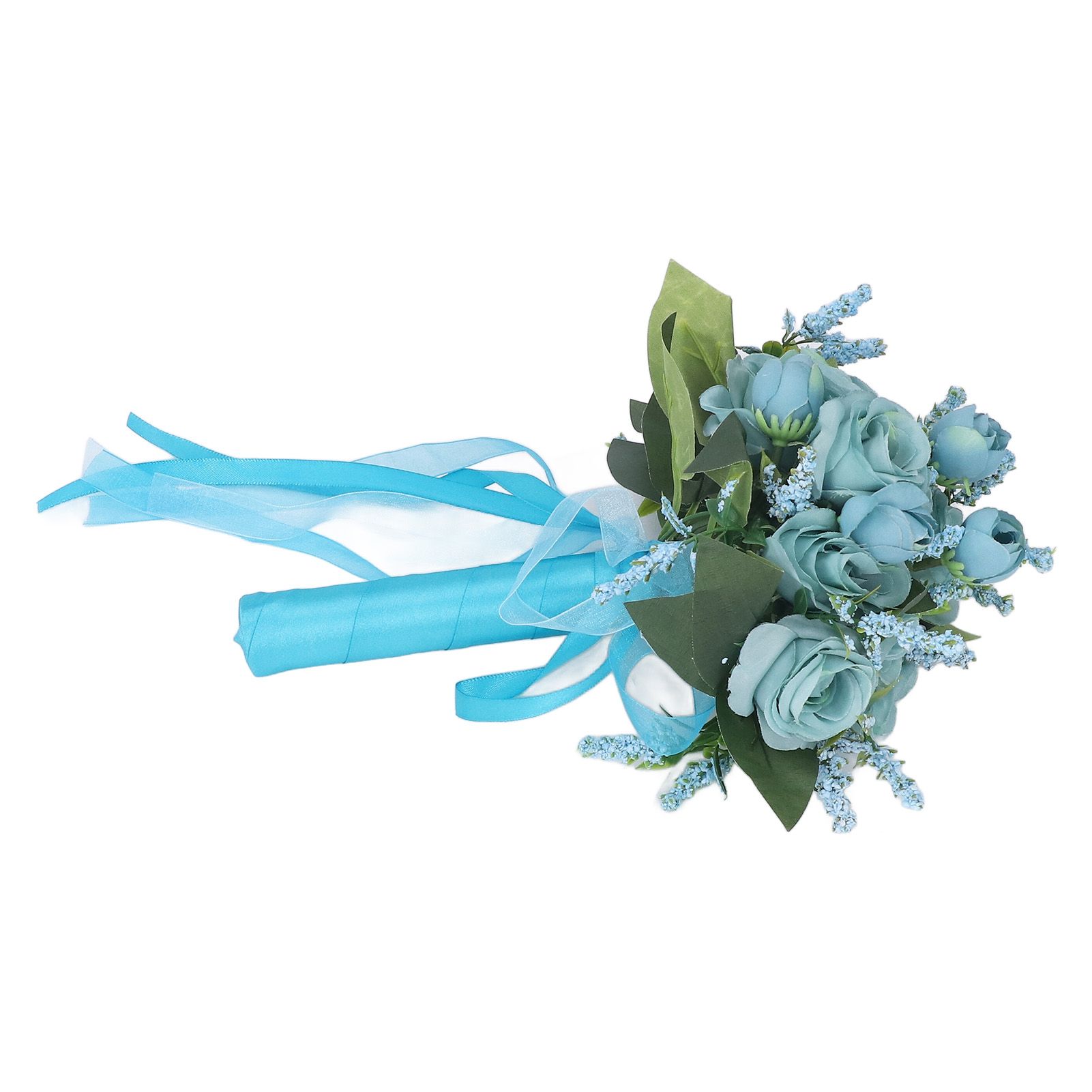 Wedding Bouquet Simulation Artificial Rose Lifelike Green Leaves Modern Elegant Rose for Wedding Church Home Decor Lake Blue — image 2