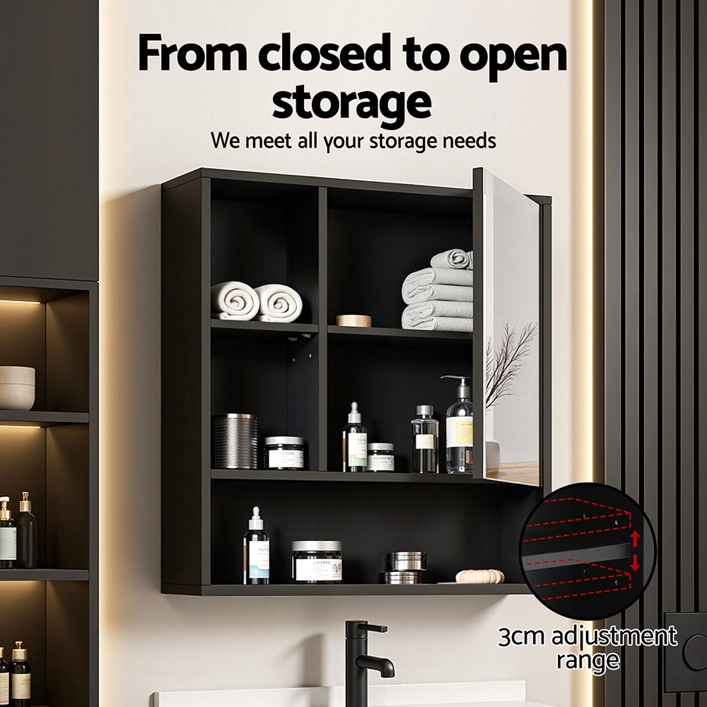 Cefito Bathroom Mirror Cabinet Mirrored Medicine Adjustable Shelf Wall Mounted 560mm Black — image 6