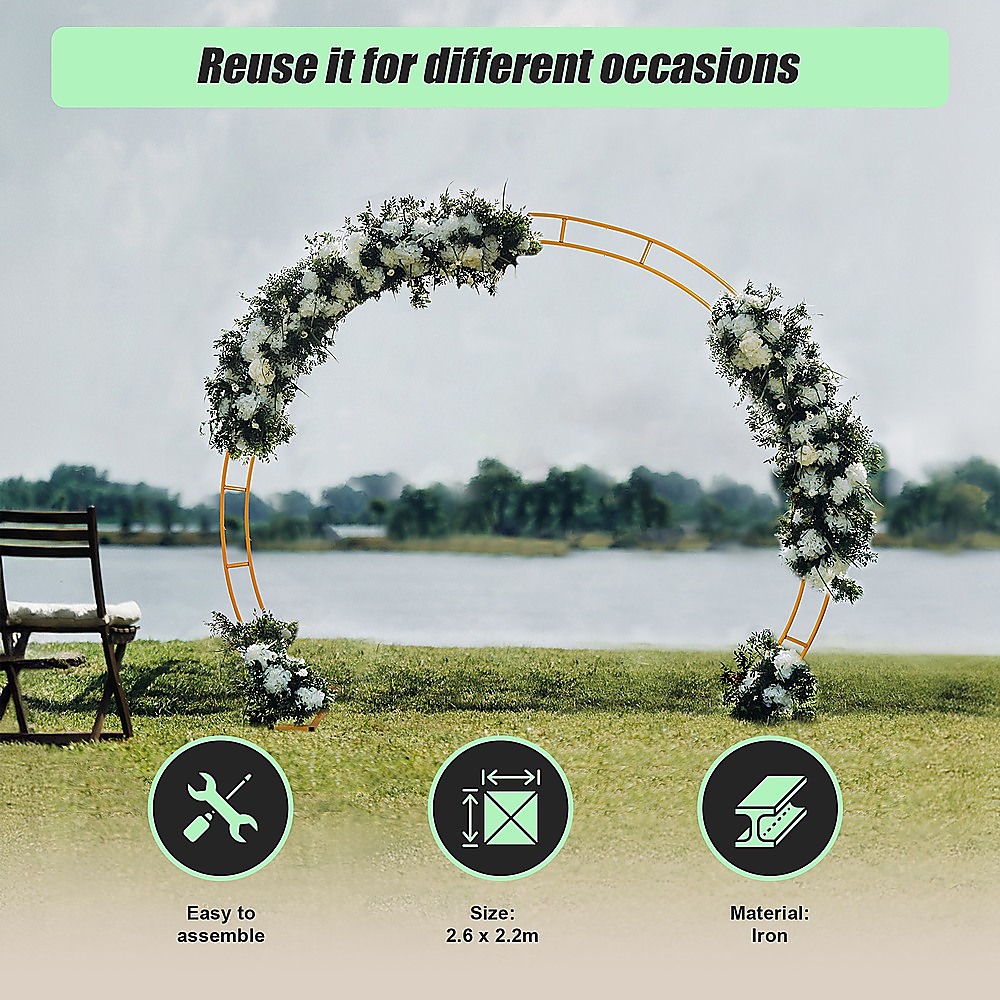260cm Gold Metal Wedding Arch Round Balloon Birthday Party — image 5
