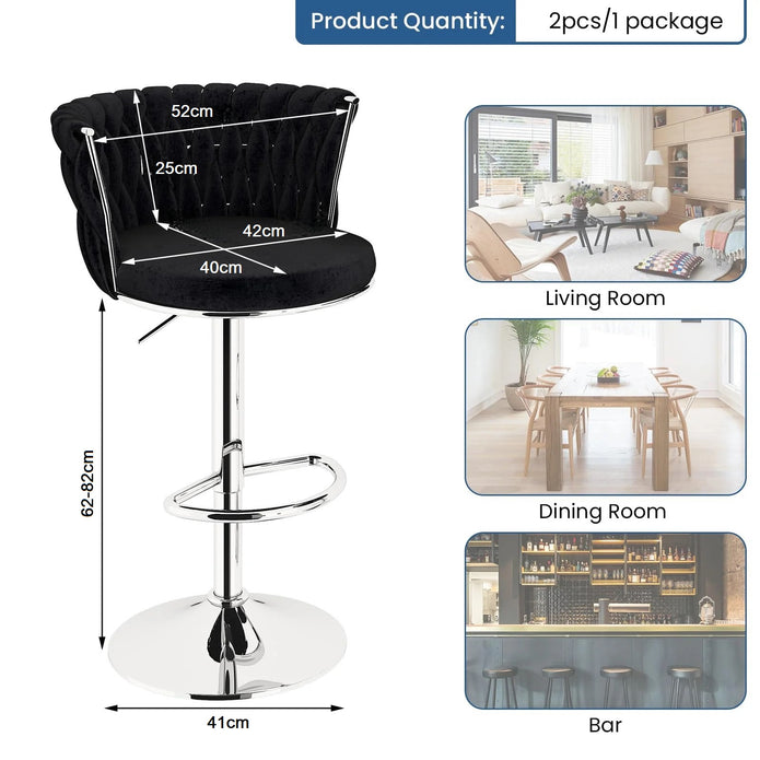 SERENITà Modern Silver Swivel Upholstered Velvet Adjustable Height Counter Stool with Metal Frame Black (Set of 2) — image 5