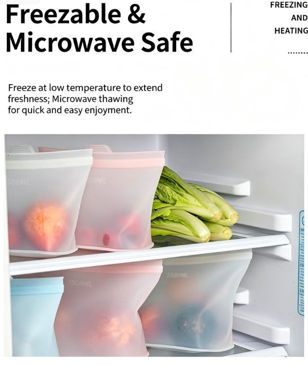 2 Pack Food-Grade Silicone Food Storage Bags, Light Pink, 1500ml โ image 3