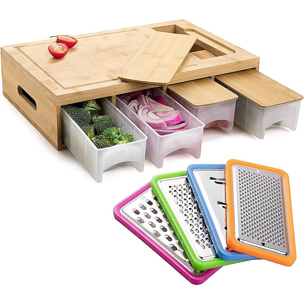 Bamboo Cutting Board Set with Graters and Containers Food Prep Station for Kitchen Organisation — image 6