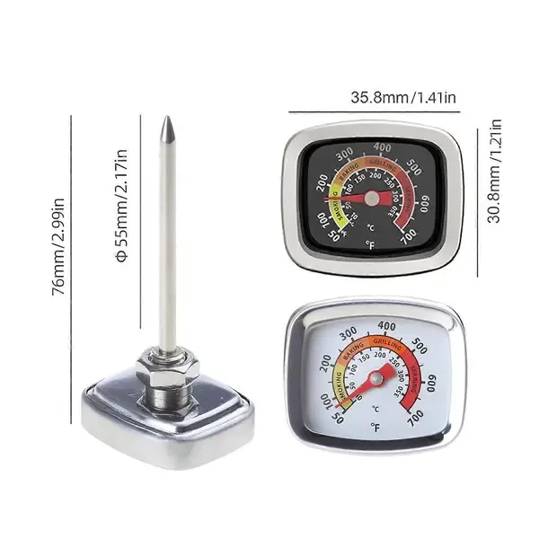 BBQ Grill Thermometer, Double-Display Stainless Steel Temperature Gauge for Smokers, Ovens and Meat Cooking, Silver — image 3