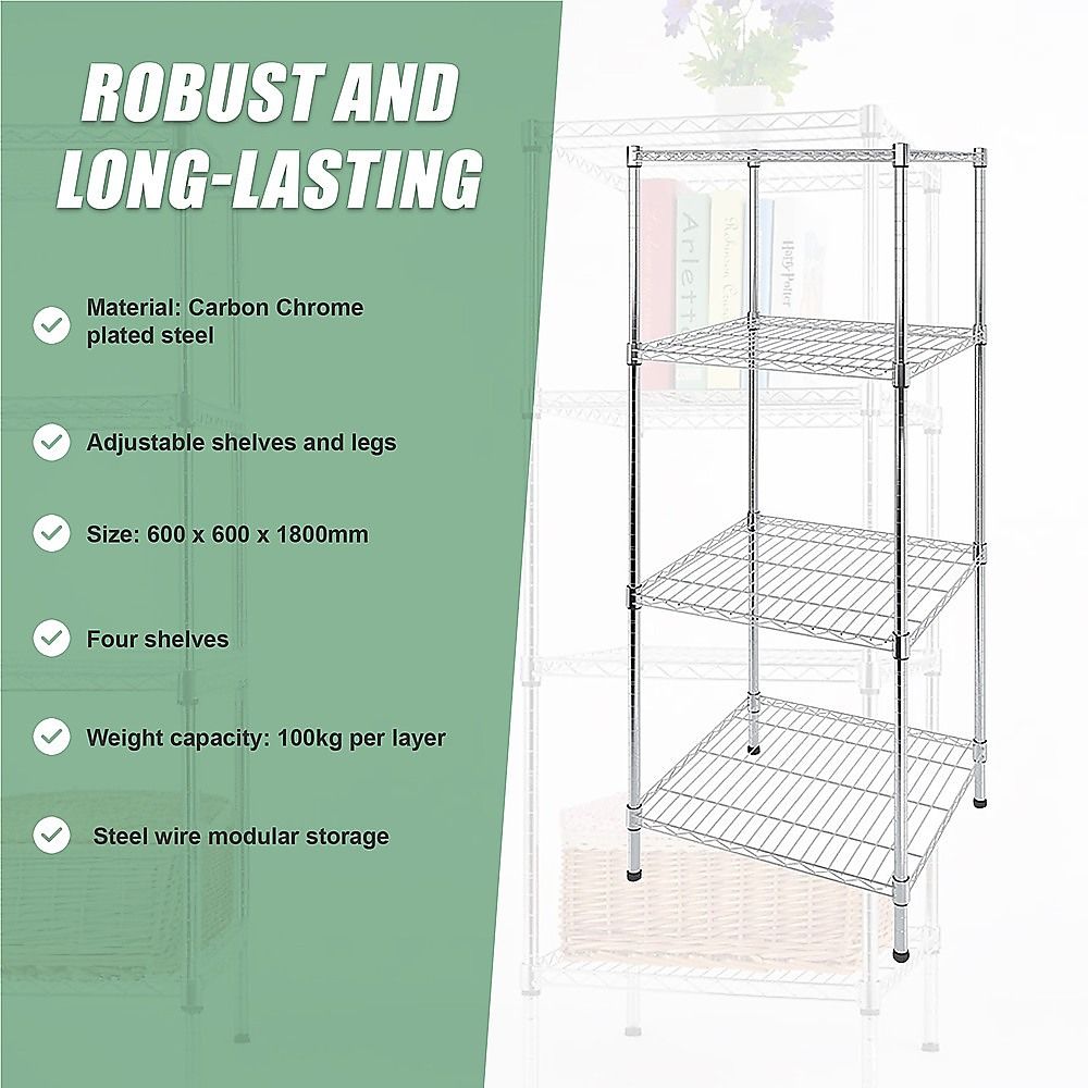 Wire Storage Rack – 60 × 60cm Chrome Shelving with Fixed Legs — image 3