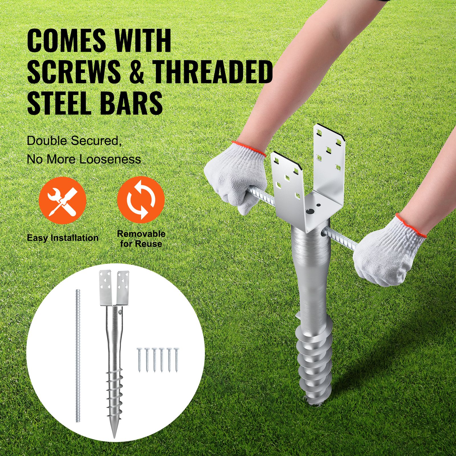 No Dig Ground Anchor, 1 Pack 10 x 7 x 70 cm DIY Screw in Post Stake, Includes 6 Lag Bolts & a Rebar, U-Shape Heavy Duty Steel Post Holder, Great for Mailbox โ image 6