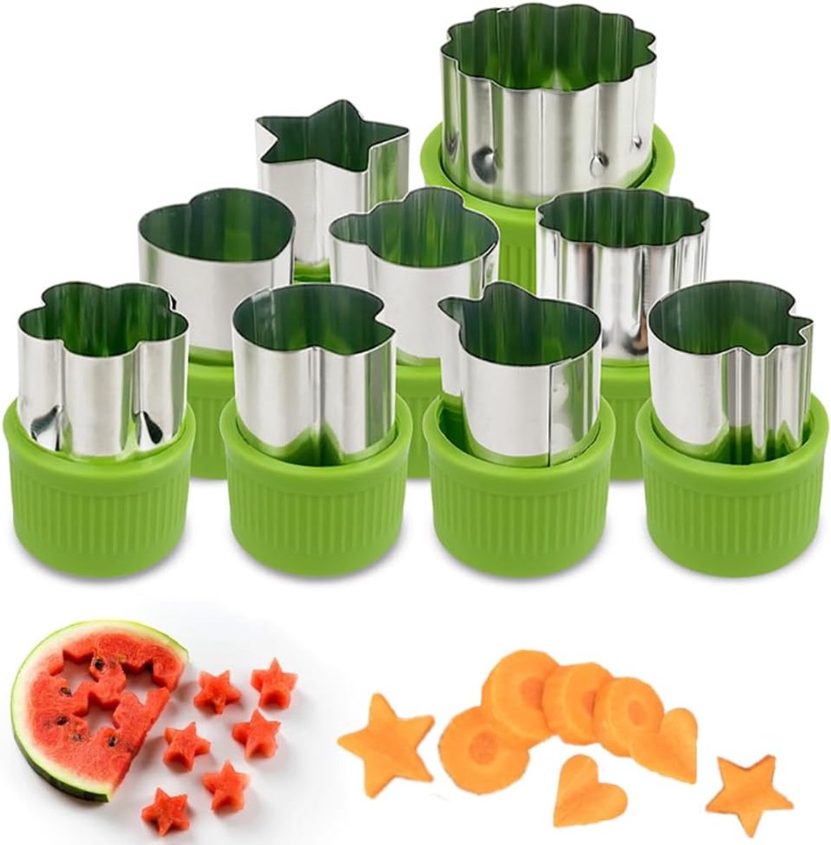 9-piece stamp set with fruit and vegetable cutter - Love heart, star, flower, and animal shapes - Creative mold - for baking, children's lunch, and decorating