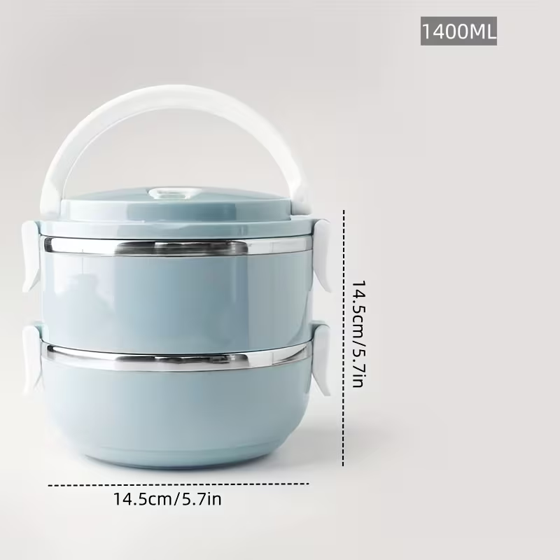 Two-layer circular lunch boxes, stainless steel insulated lunch containers, covered storage containers, suitable for office workers, school trips, camping and — image 3