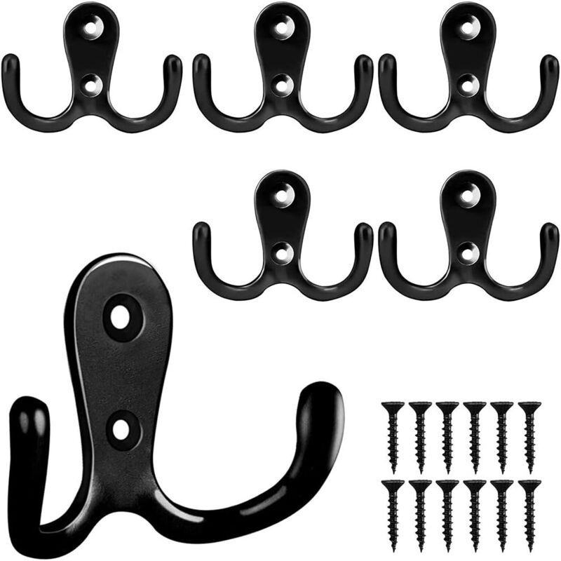 6 Pieces Retro Coat Hook, Retro Coat Hook Wall Coat Rack Vintage Metal Door Hook for Bathroom Kitchen Bedroom Entrance black
