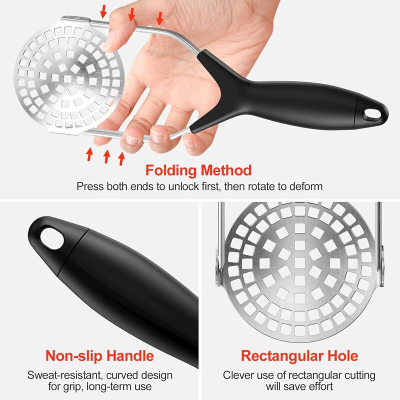 Stainless Steel Potato Masher, Professional Manual Potato Ricer With Non-Slip Handle, Foldable Apple Masher For Fruits — image 3