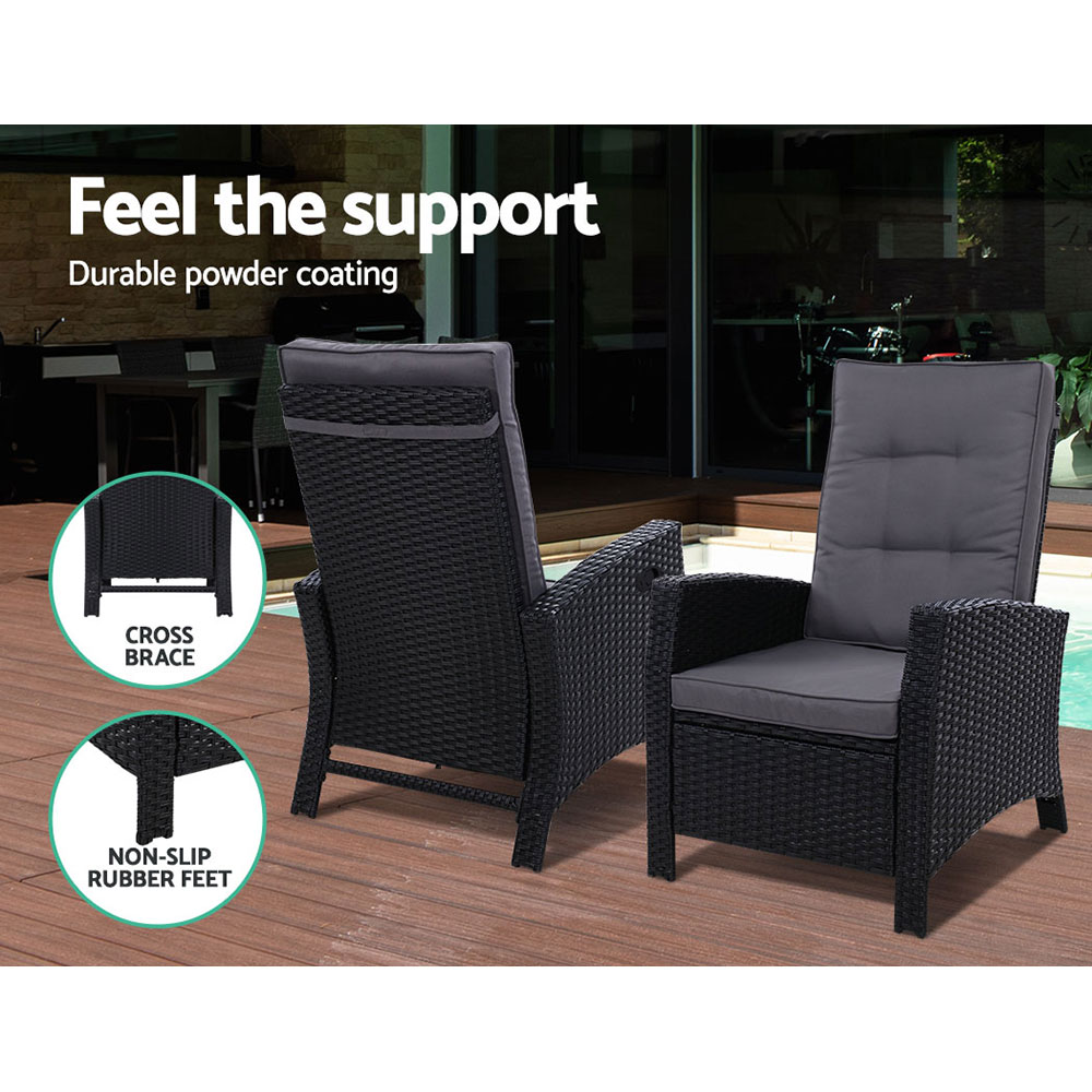 Gardeon 2PC Recliner Chairs Sun lounge Wicker Lounger Outdoor Furniture Adjustable Black — image 4