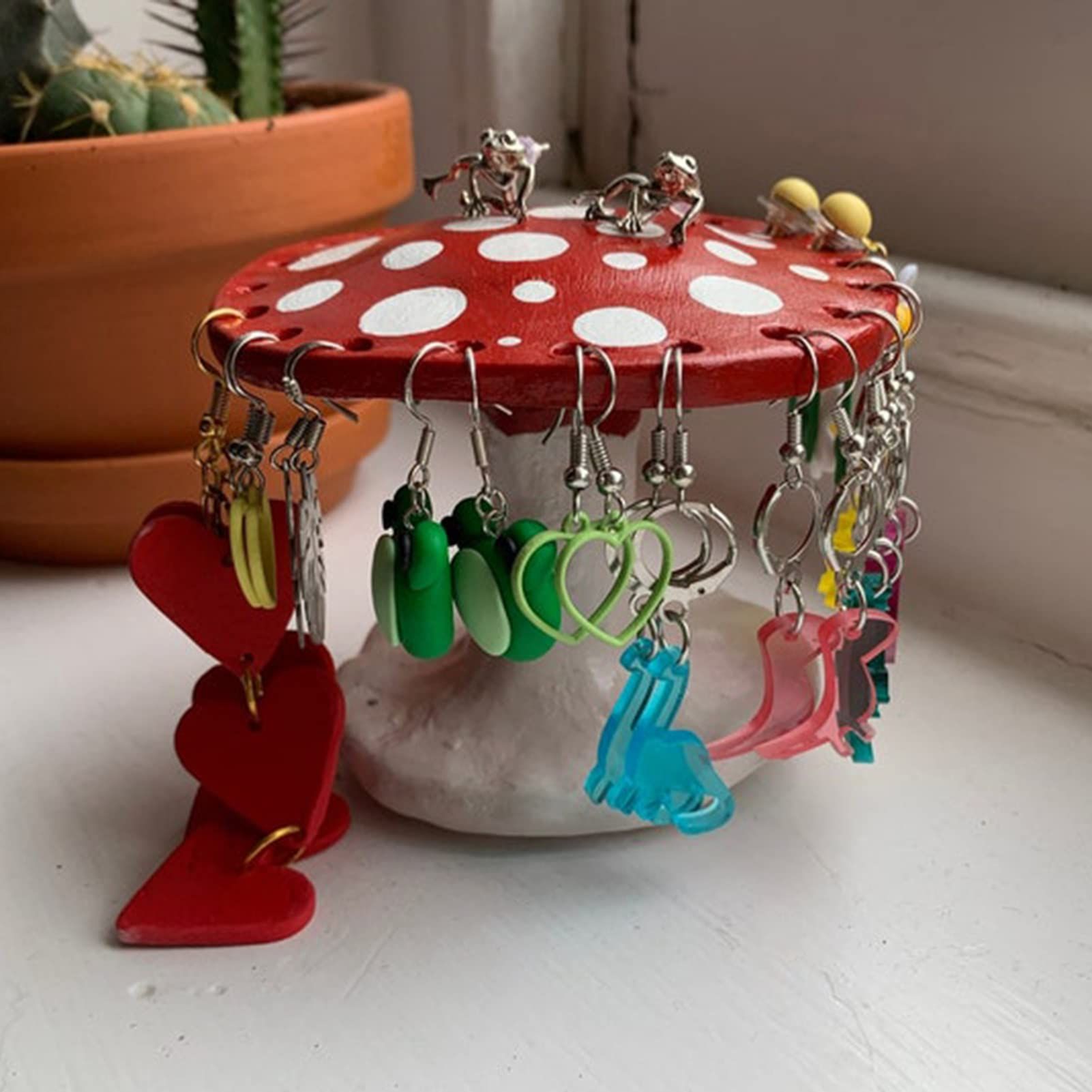 Cute Mushroom Earring Holder Organizer - Resin Mushroom Jewelry Holder with 26 Holes Hanging Earrings Display Rack Jewelry Stand โ image 3