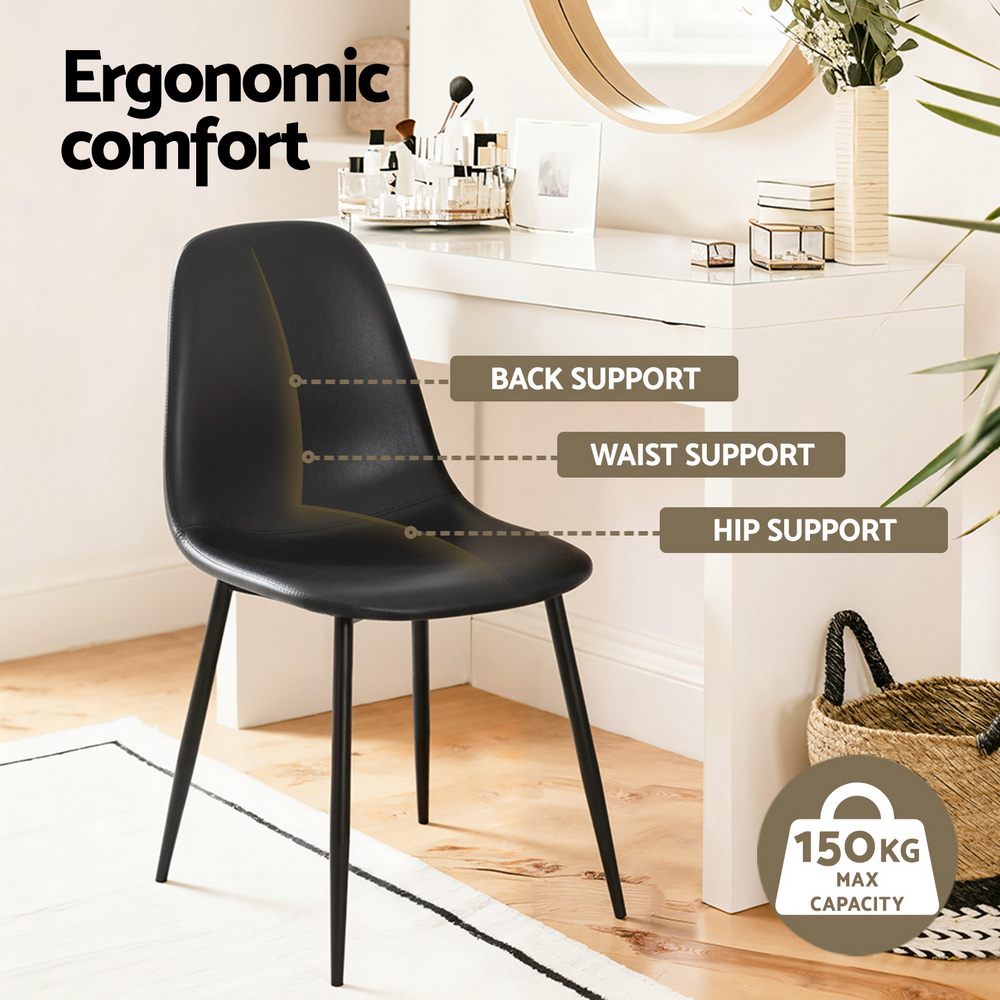 Artiss 4x Dining Chairs Retro PU Leather Kitchen Lounge Cafe Accent Chair Black โ image 4