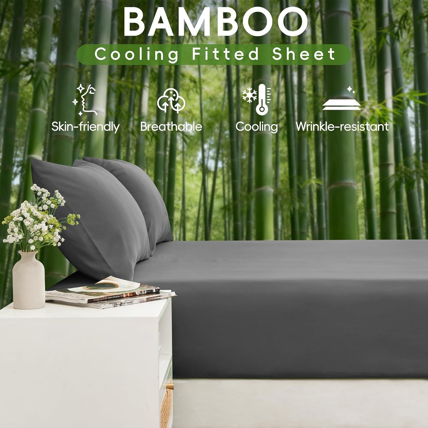 Hotel Breathable Bamboo Fitted Sheet & Pillowcase-3 Piece-Ultra Soft 2000TC Breathable Fitted Bed Sheets Set with 40 Centimetre Deep Pocket-Cooling Sheets for — image 2