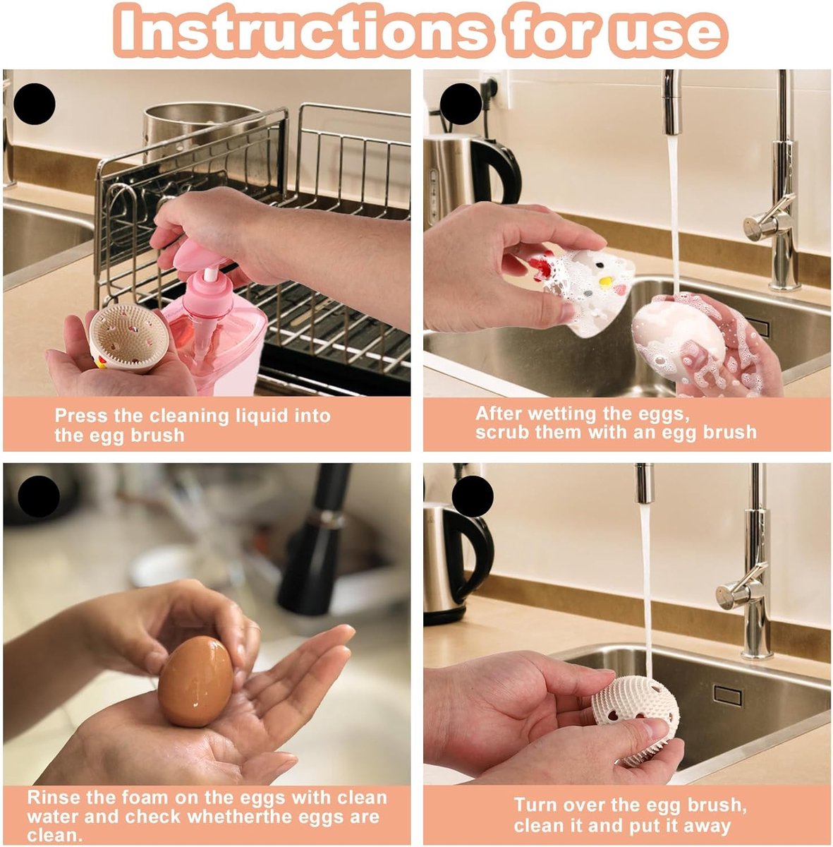 Egg Cleaning Brush 2 Pieces - Silicone Egg Brush Cleaner - Kitchen Accessories - Fresh Egg Brush Cleaner - Kitchen Brushes - Chicken Head Shaped Egg Brush — image 4