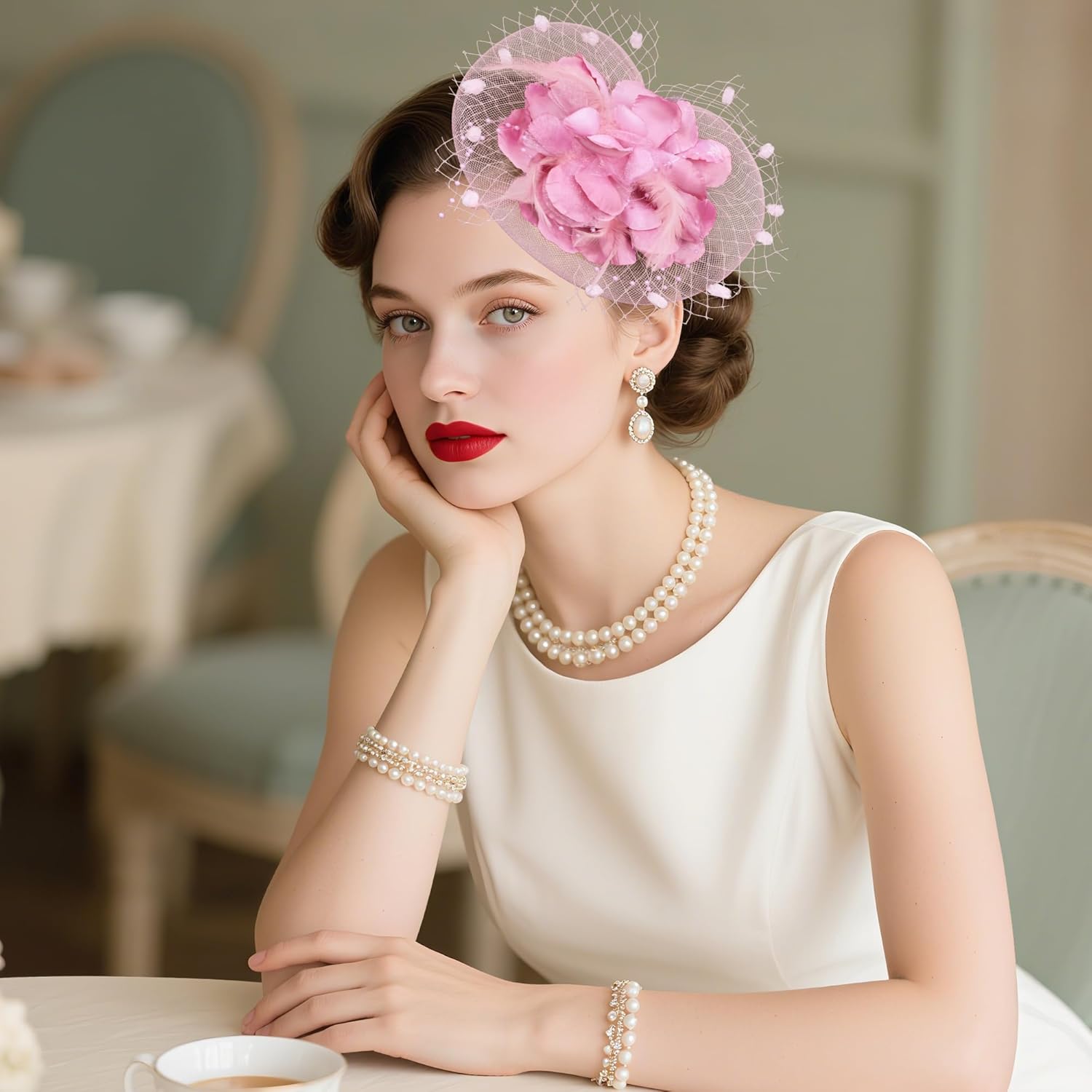 20s Fascinators Hat for Women Tea Party Headpiece Mesh Feathers Hair Clip for Bridal Wedding โ image 4