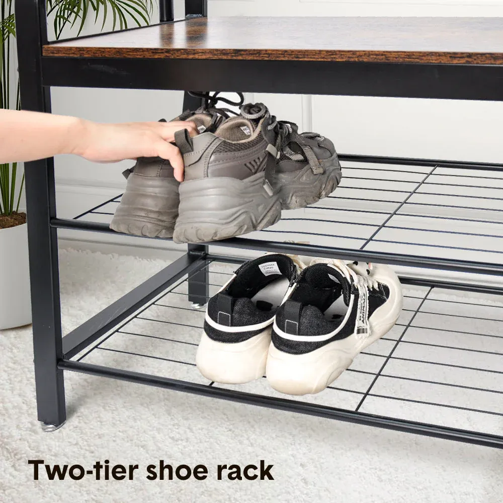 4-In-1 Coat Rack Large Capacity Freestanding Hall Tree 183 High Entryway Bench with 8 Detachable Hooks Hanging Rod and 2-Tier Shoe Storage Rustic Brown โ image 4