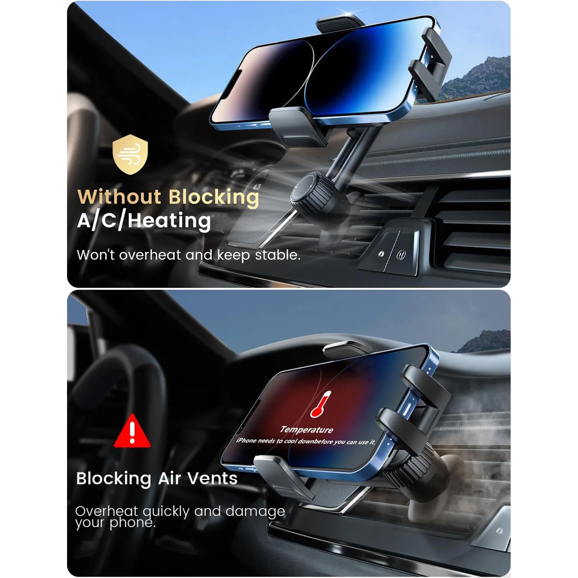 Phone Holder for Car Air Vent, Never Blocking Cell Phone Mount for iPhone 17 Pro Max and Samsung Android Smartphones with Thick Cases — image 4