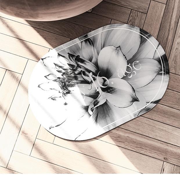 Elegant Floral Print Absorbent Floor Mat - Quick Dry, Non-Slip, Easy Clean Bathroom & Entryway Rug(Black and White) โ image 4