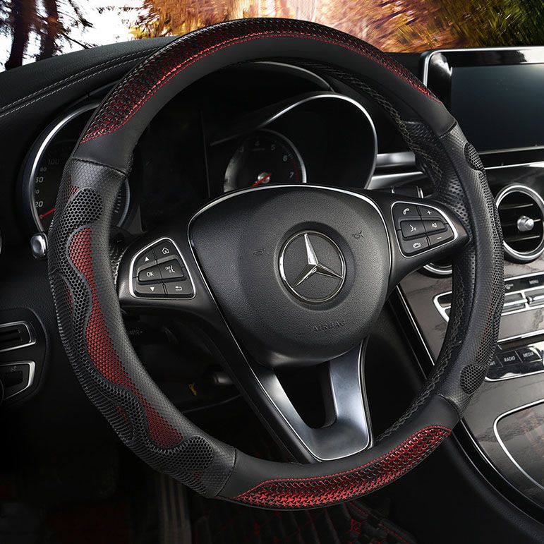 Car Steering Wheel Cover (38cm)- 3D Honeycomb Breathable Mesh - Anti-Slip Sweat-Absorbent Grip for All-Season Driving, Black and Red โ image 5