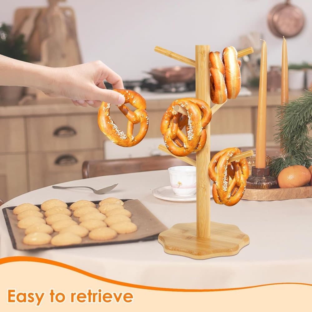 1-pack Wooden Pretzel Stand Tree-Shaped for Restaurant Cafe Bar Kitchen Decoration, Brown, Bamboo — image 4