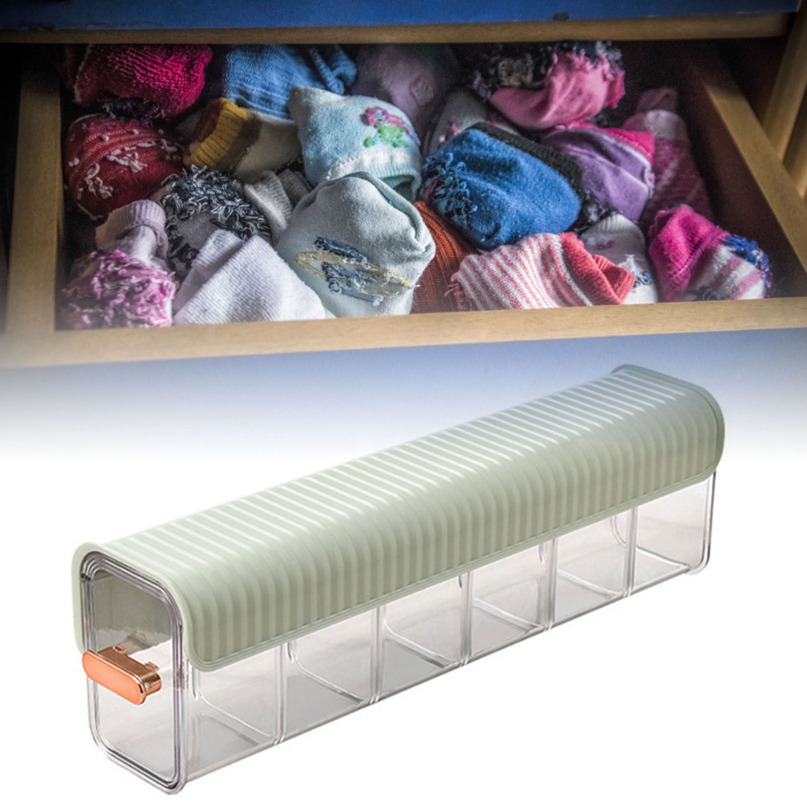 Wall Underwear Organizer Detachable Dustproof Moistureproof Wall Mount Drawer Organizer for Bedroom Home Light Green — image 5