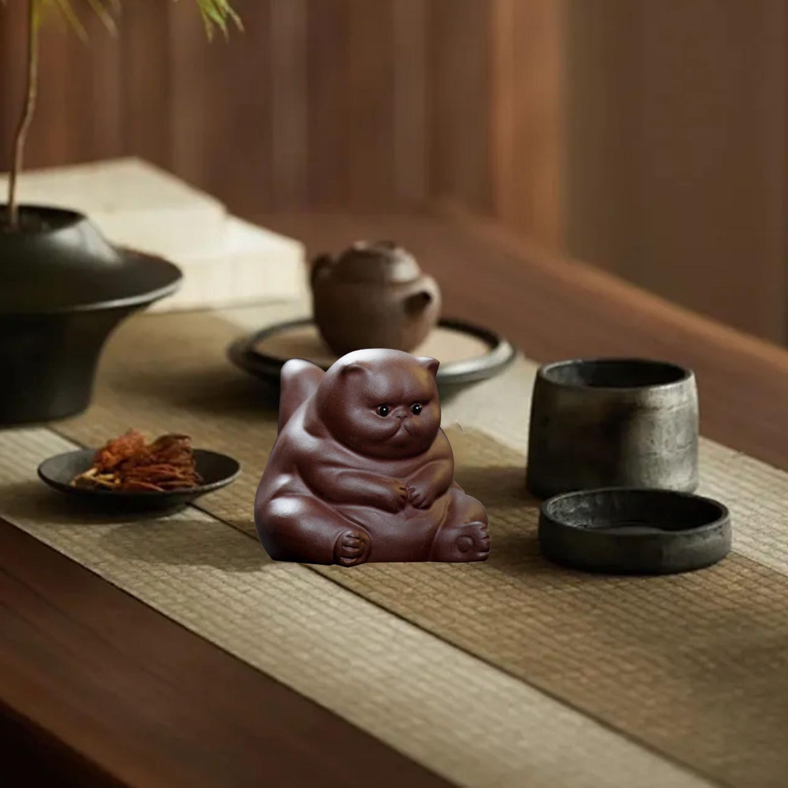 Angry Cat Tea Pet Angry Unhappy Cat Bat Figurine Decoration For Tea Table Desk Tearoom Decoration — image 3