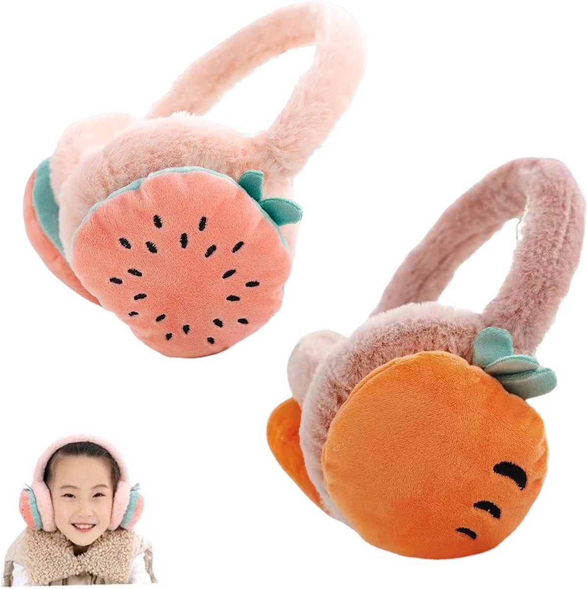 Ear Protectors - 2 Pieces - Ear Warmer - Ear Covering - Plush Ear Warmers - Carrot Ear Warmer - Strawberry Ear Warmer - Winter Ear Warmers - Foldable