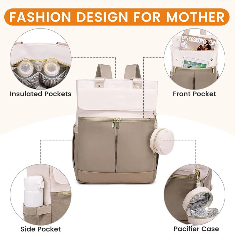 Pink and Grey Stylish Nappy Bag Backpack - Multi-Functional Diaper Bag with Insulated Pockets, Changing Pad & Pacifier Case โ image 2