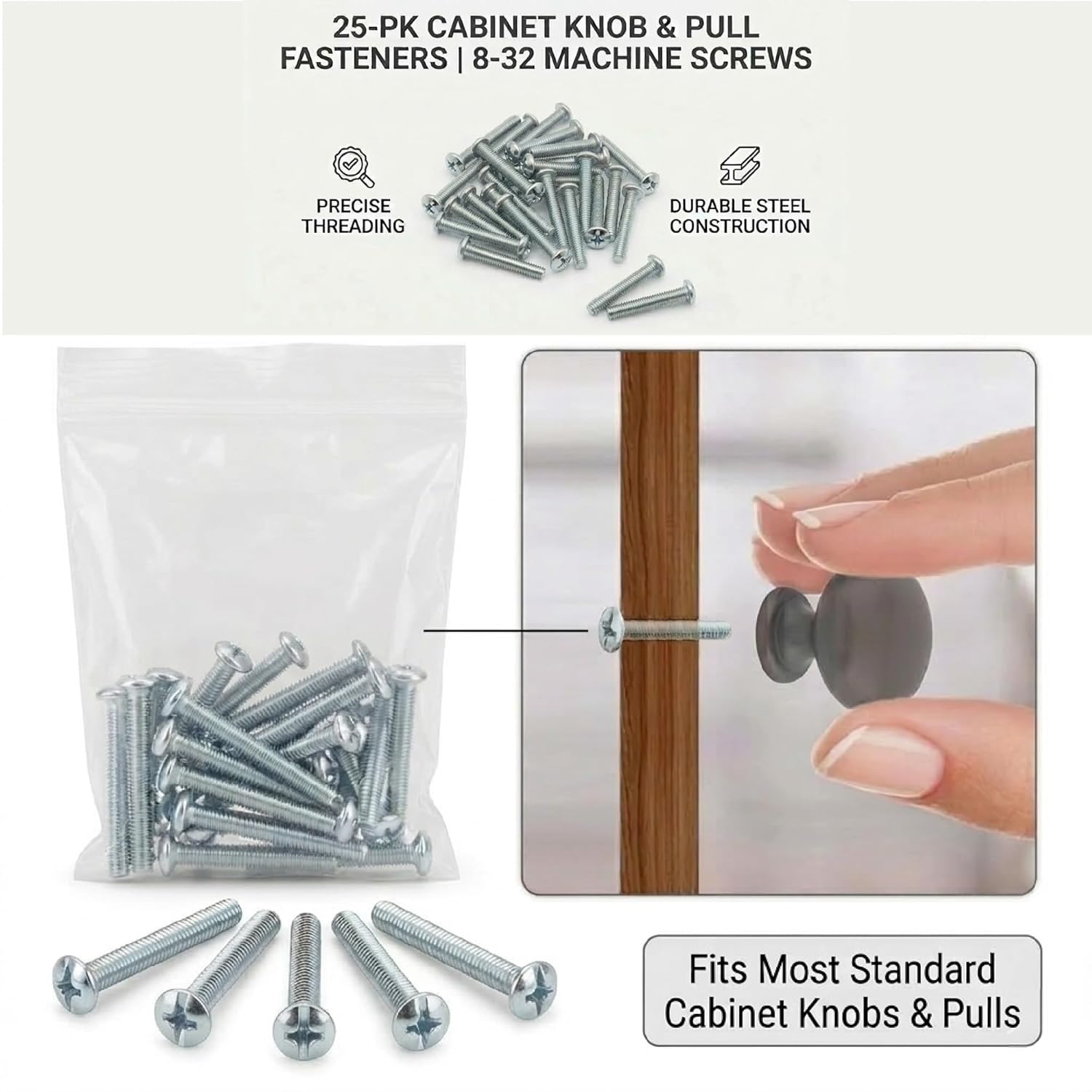 Cabinet Knob & Pull Machine Screws 25-pk (8-32 x 1-1/2") or Choose Your Length; Fasteners for Kitchen & Bathroom Drawer & Door Hardware โ image 5