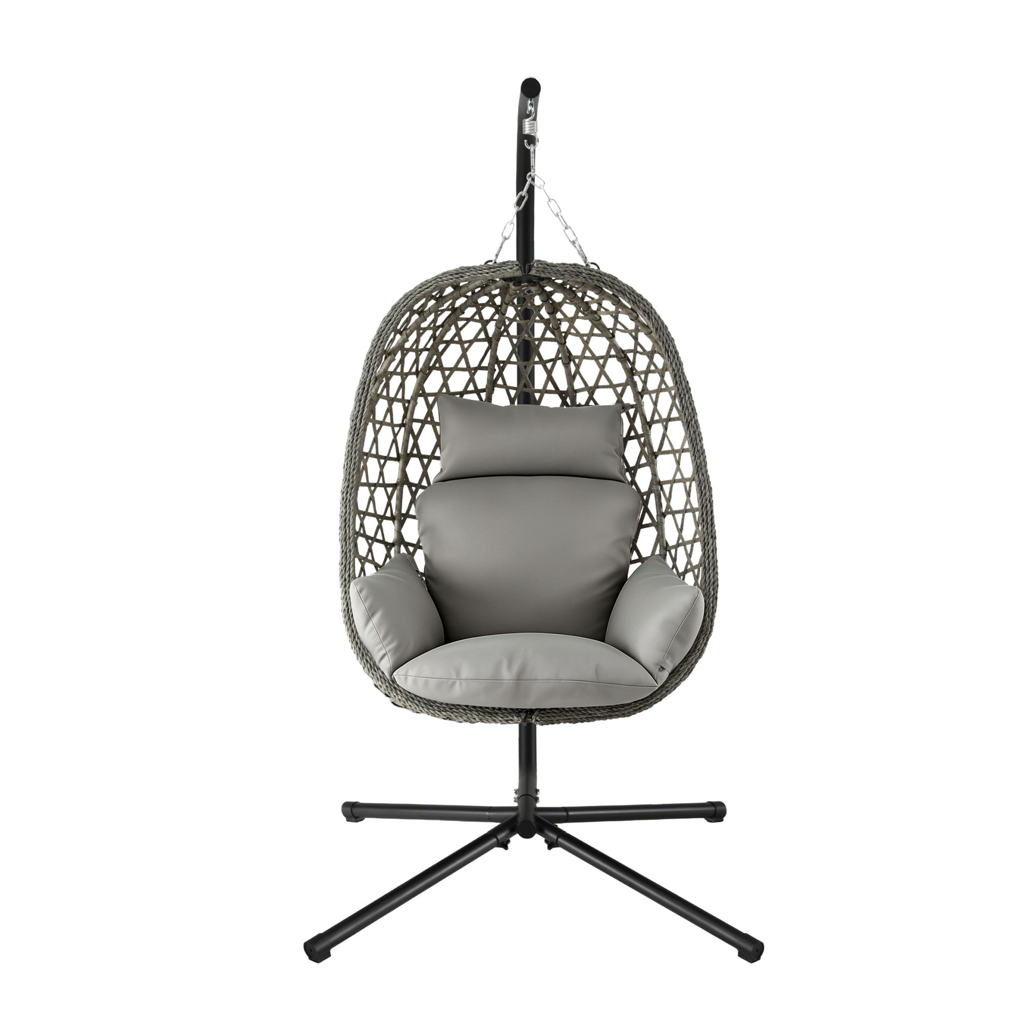 Gardeon Outdoor Swing Chair with Stand Cushion Rattan Furniture Grey โ image 3