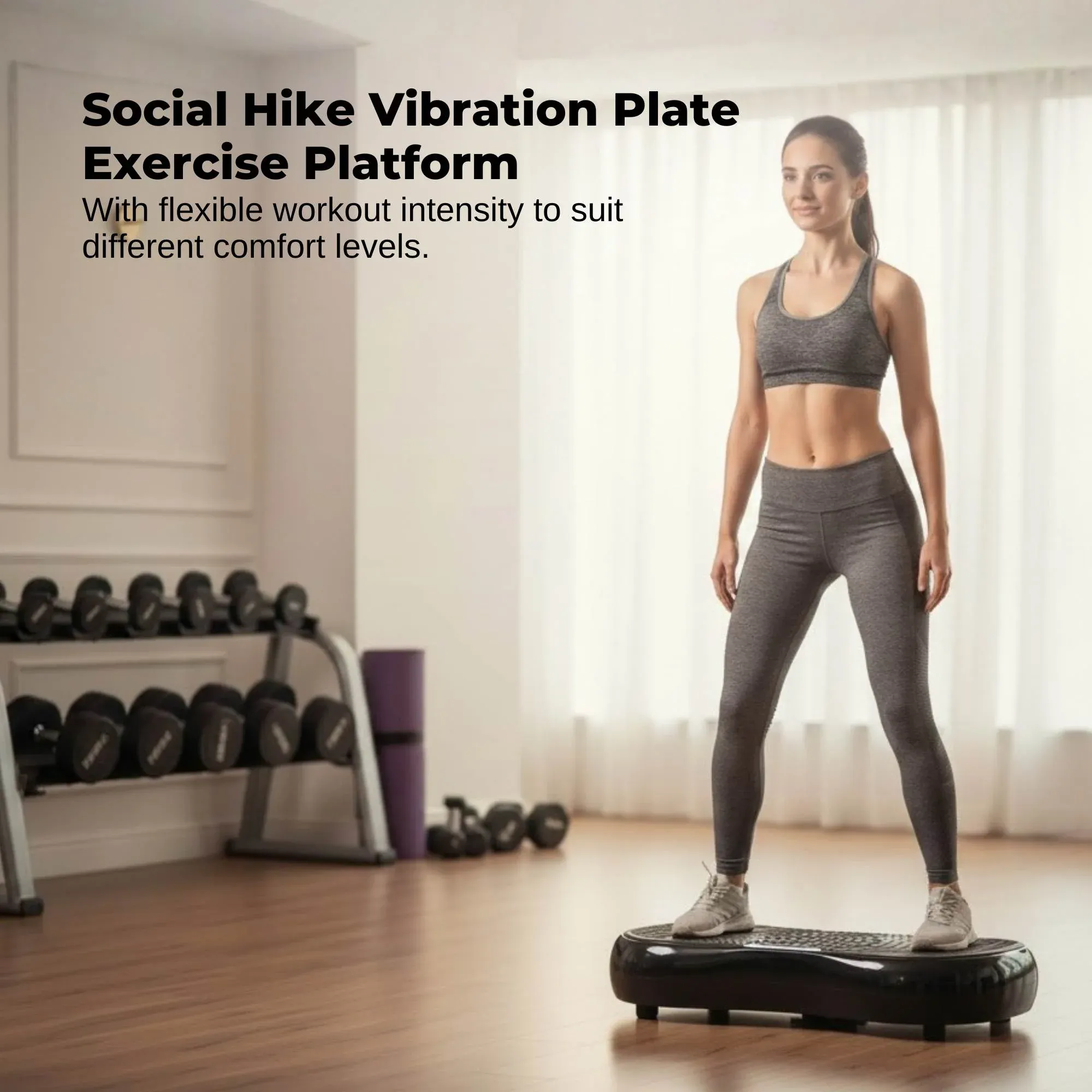 Social Hike 68cm Vibration Plate Machine Full Body Workout Platform Black — image 2