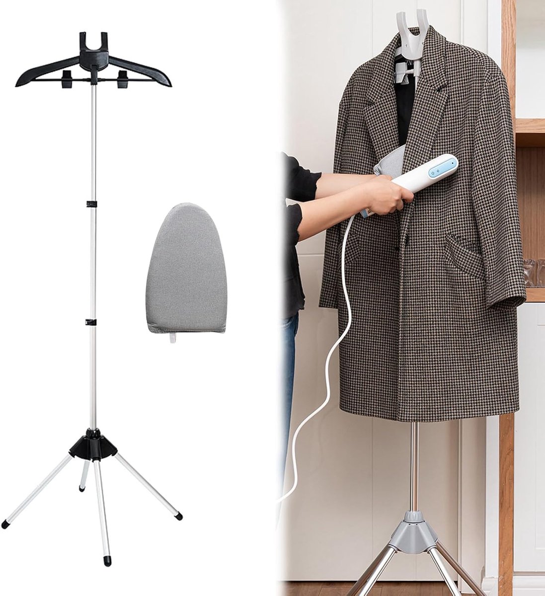 Hanger - Folding ironing hanger - Garment steamer hanger - Folding hanger - Hanger for portable garment steamer with ironing gloves - Telescopic