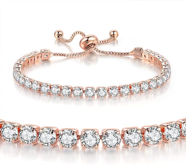 Rose Gold High-Sparkle Cubic Zirconia Iced-Out Tennis Bracelet of Single Row & Double Row (5.7" to 11.3") - Minimalist Geometric Dainty Jewelry — image 3