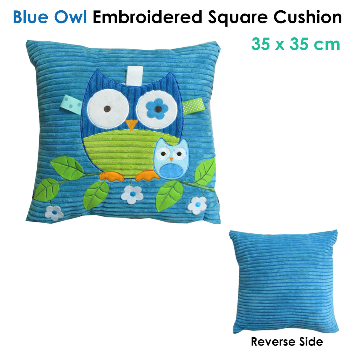 Blue Owl Embroidered Applique Square Cushion — image 2