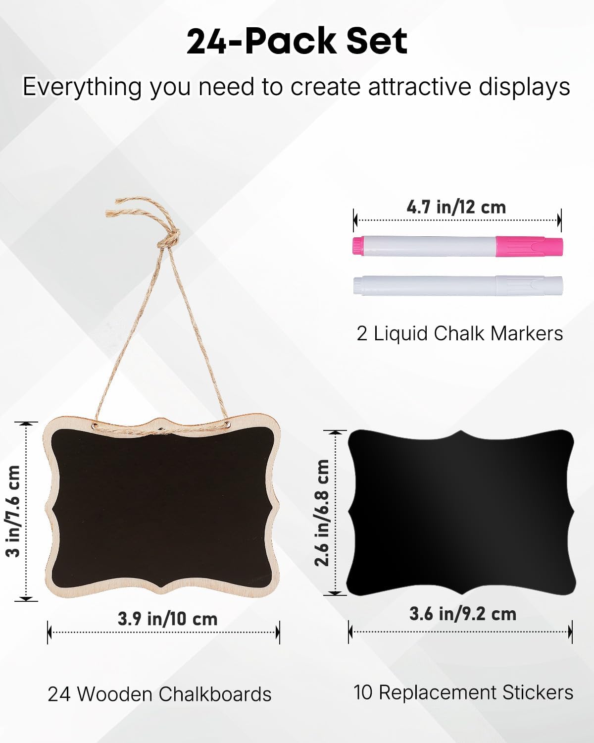 24 Pack Mini Chalkboard Signs for Food, Small Chalkboard Signs with Strings Chalk Markers & Replacement Stickers, Hanging Chalkboards Sign Reusable Wooden Food β image 2