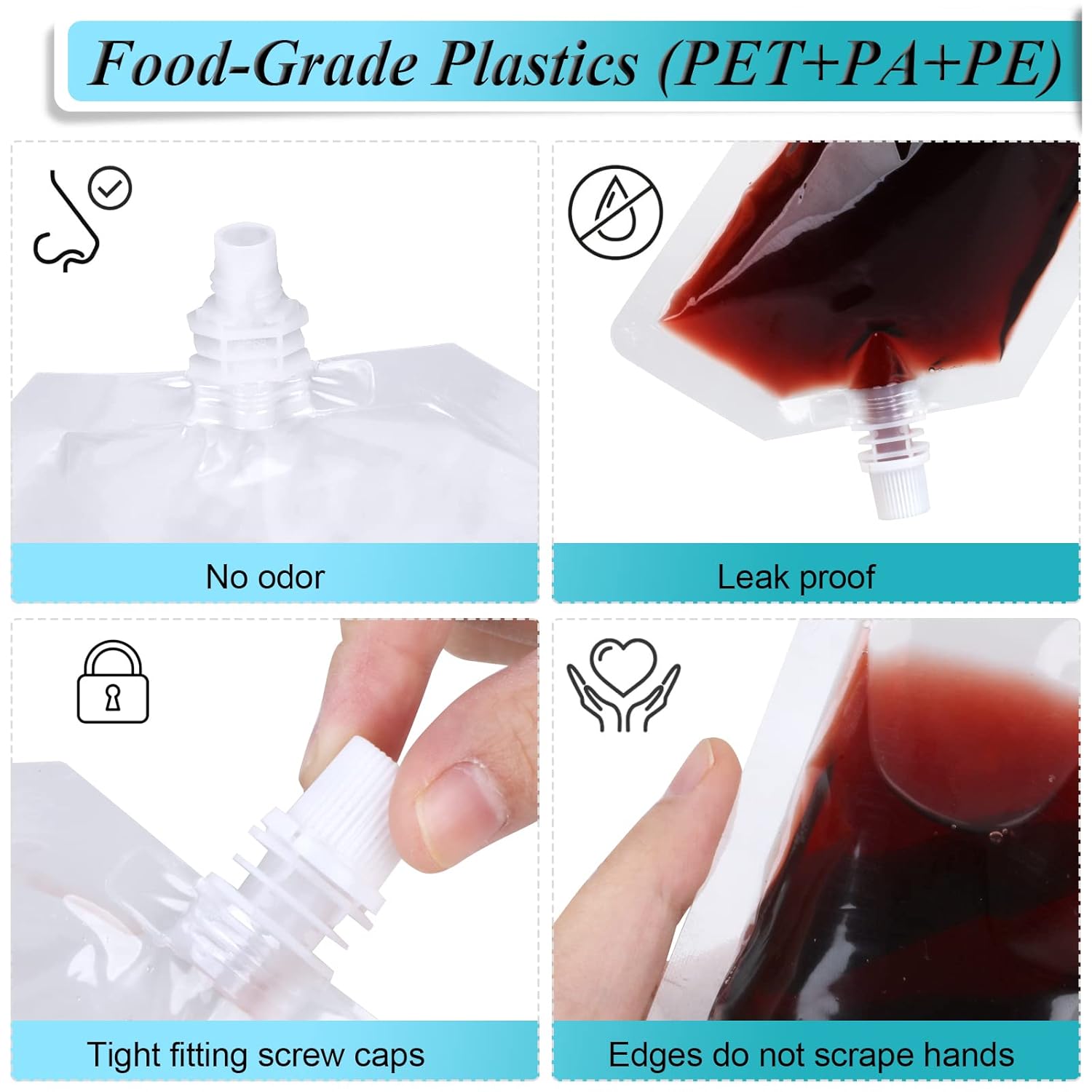 24 Pcs Plastic Flasks, 8 Oz Concealable and Reusable Drink Pouches, Leak-Proof Food Grade Plastic for Travel (8OZ-24PCS +3 Funnels) — image 3
