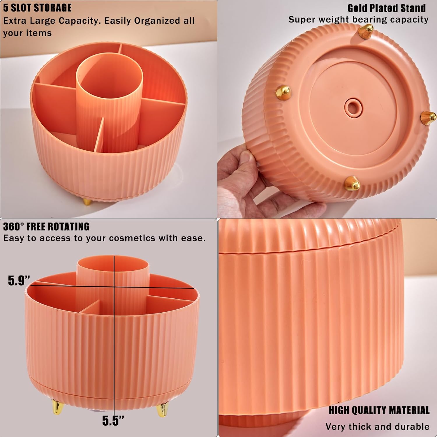 Makeup Brush Holder Organizer,360° Rotating Make up Organizer Storage,5 Slot Makeup Brushes Cup,for Vanity Decor,Bathroom Countertops,Desk Storage — image 6