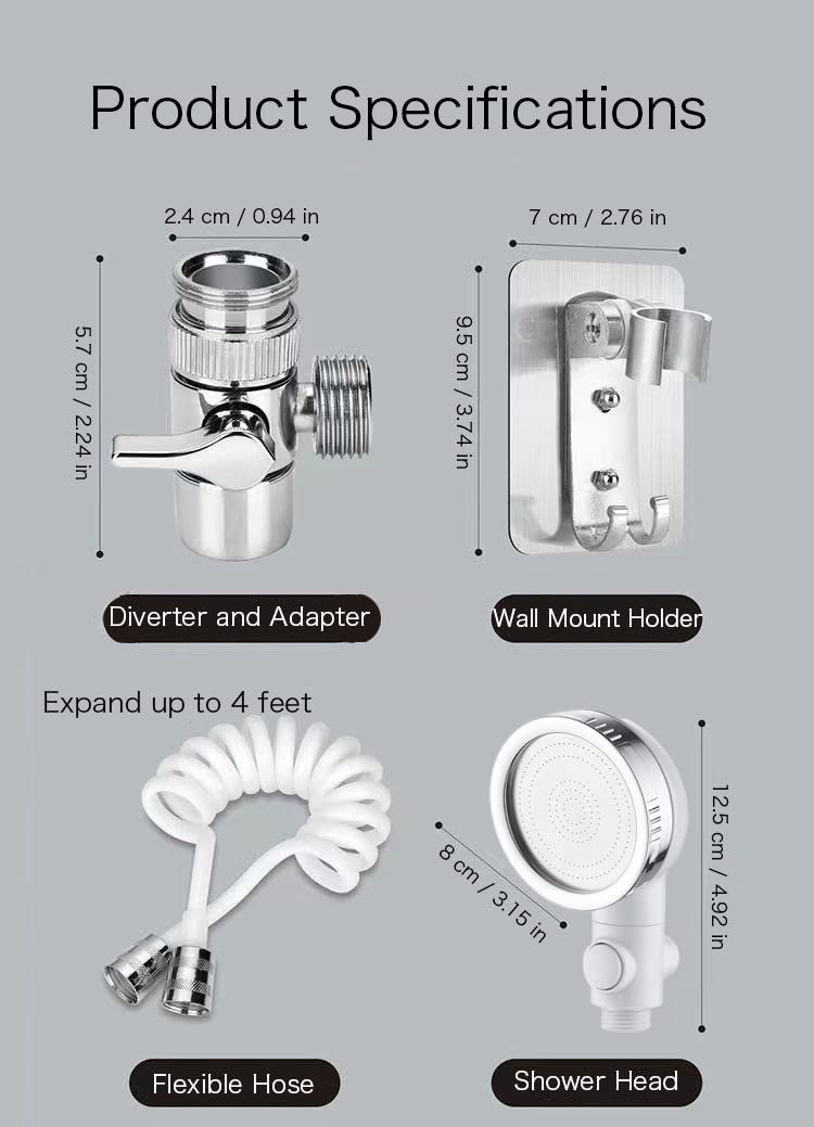 Generic Basin Handheld Shower Set, Sink Hose Faucet Sprayer Attachment, with Stop Water-saving Function, Chrome + White — image 2