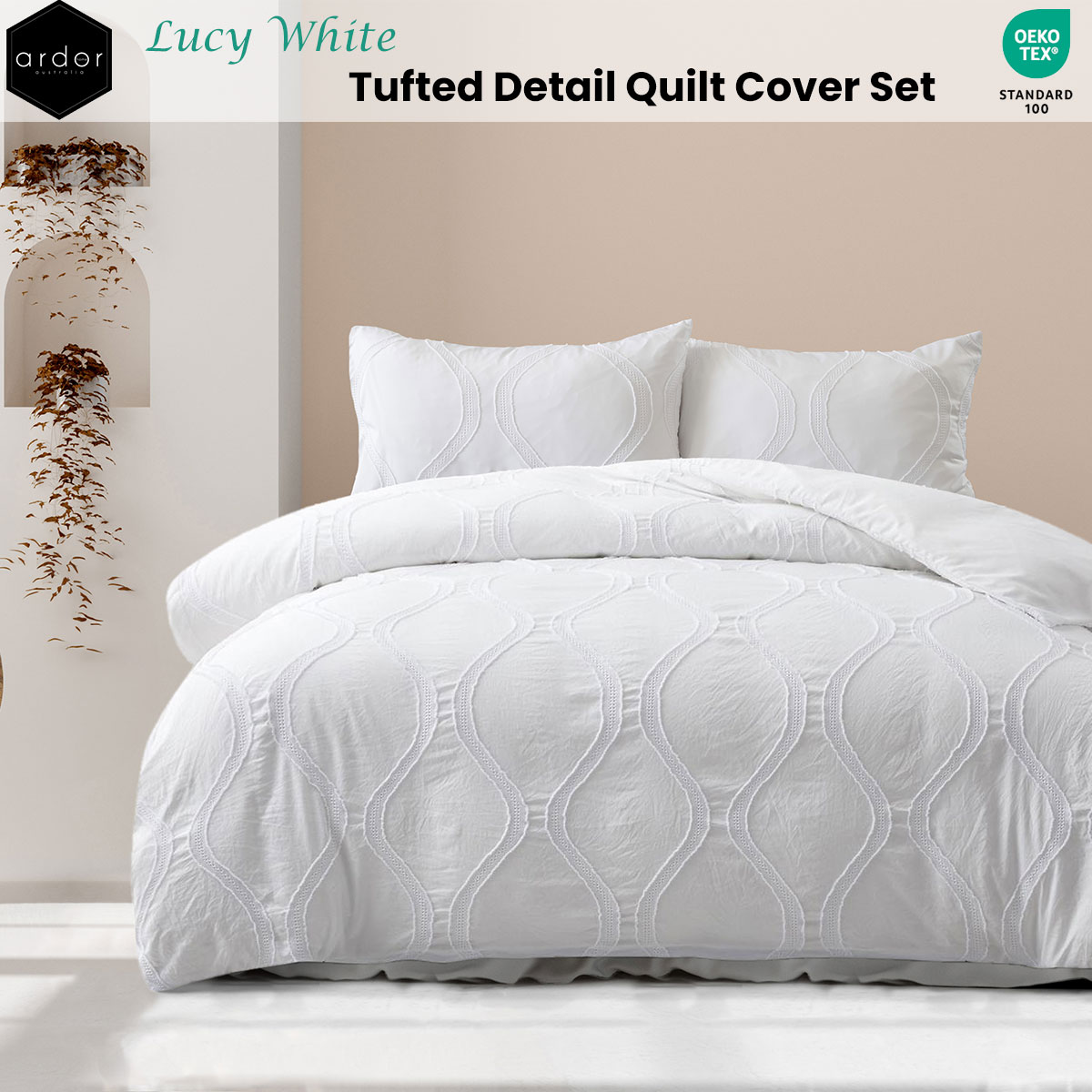 Ardor Lucy White Tufted Detail Quilt Cover Set Queen — image 2