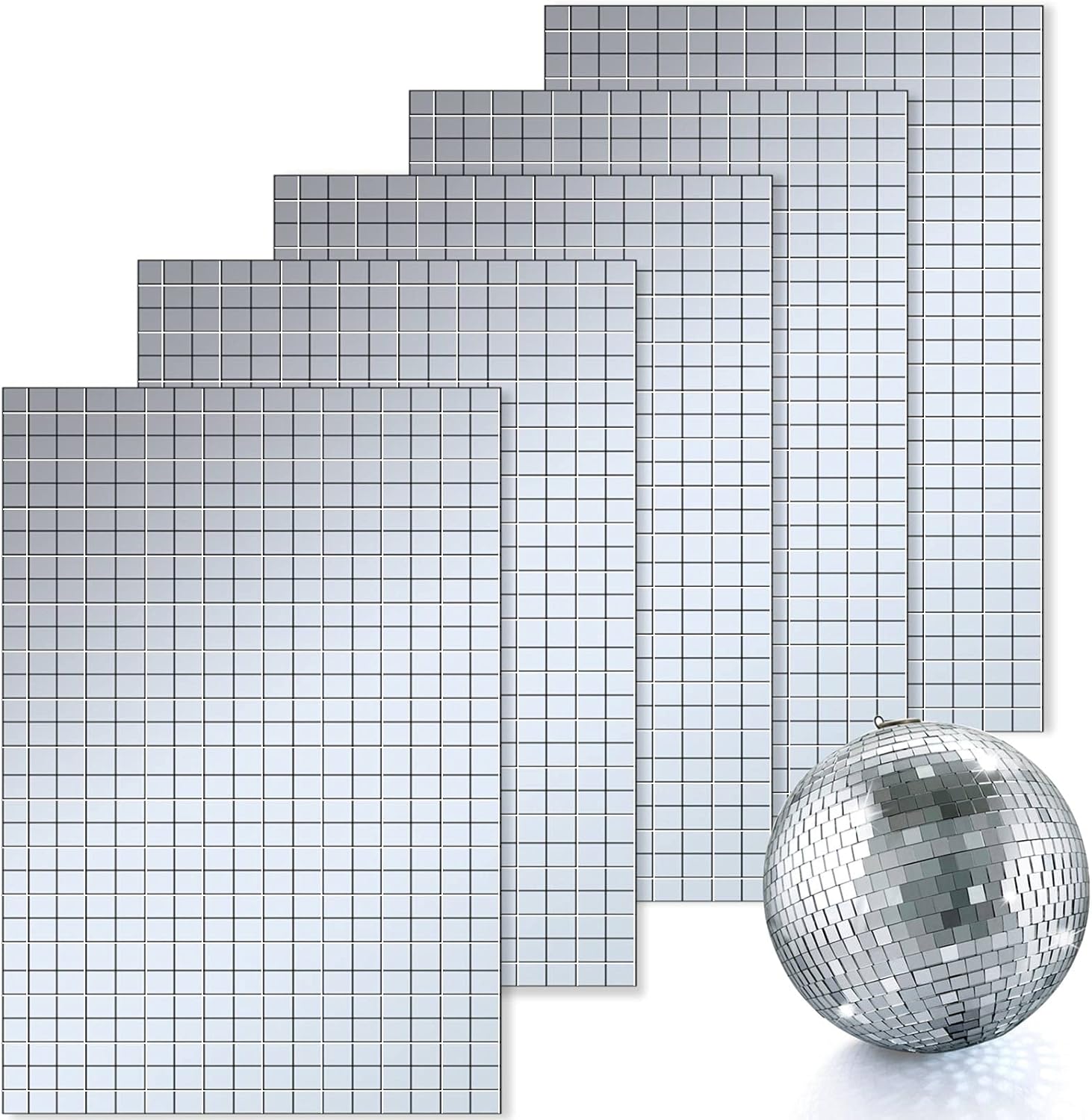3600 Pieces Mirror Mosaic Tiles Self Adhesive Disco Mirror Tiles Disco Ball Stickers Square Glass DIY Tiles for Craft Decorate, DIY Hat, Art Collage, Indoor