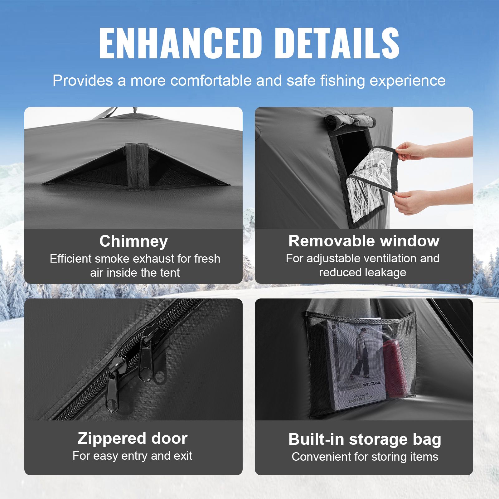 Portable Ice Shelter, 6-8 Person Pop-Up Ice Fishing Tent, 70 Square Feet Fishable Area, Ice Shanty for Winter Fishing, Waterproof Oxford Ice Cube with โ image 5