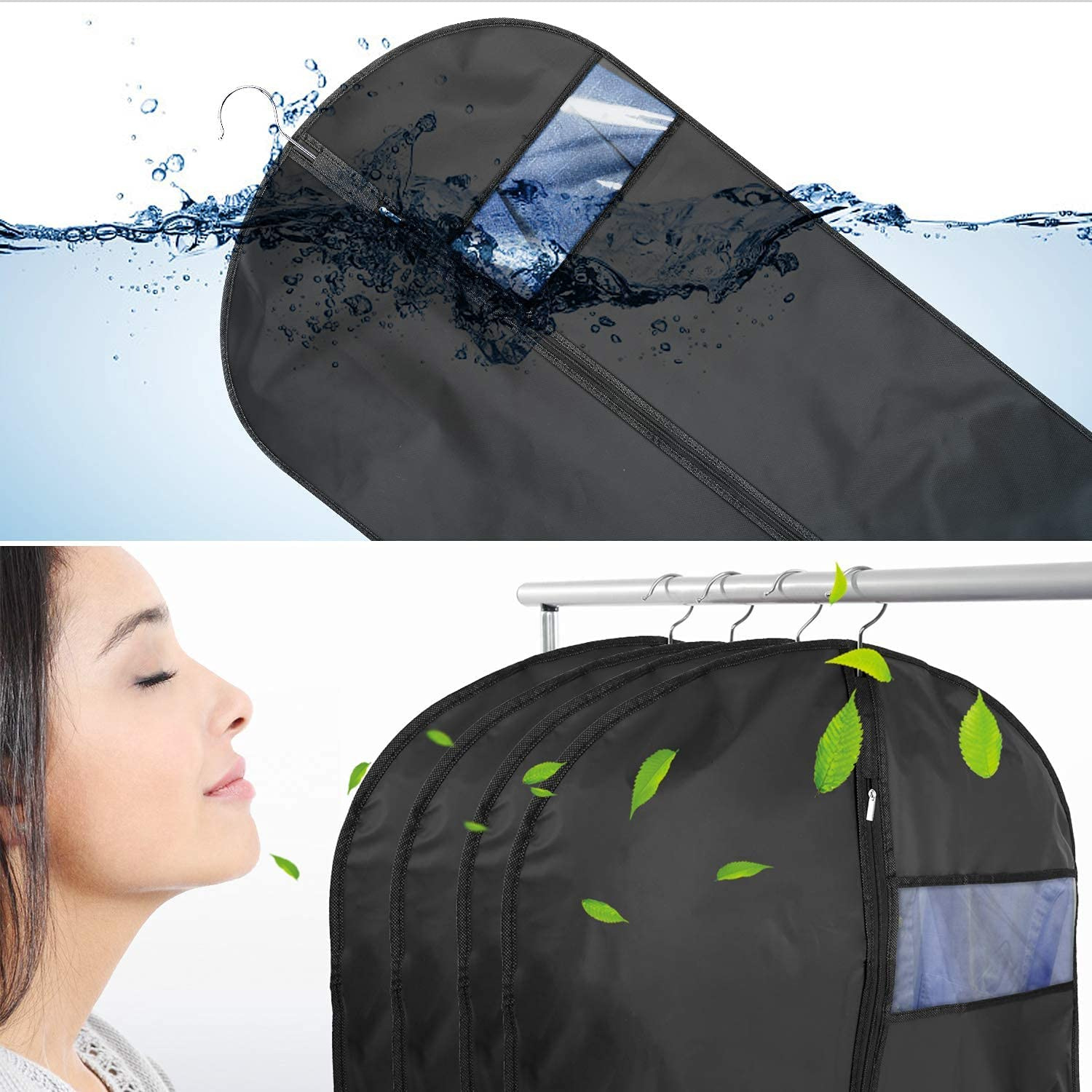 2 pieces of grey breathable three-dimensional clothing dust cover hanging bag, dust-proof and moisture-proof bag hanging suit overcoat, 60*165cm — image 3