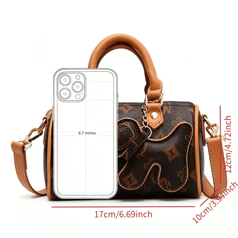 Classic Monogram Pillow Bag: Premium PU Leather with Luxe Feel, Cute Pet Charm for a Playful Touch, Compact Size Fits Phone, Multiple Carry Ways, Versatile for — image 2