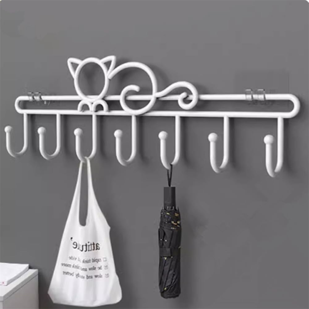 Over the Door Hook,Cat Design Wall Hooks Over Door Hook with 7 Hooks for Back of Bedroom Bathroom Door Punch-Free Coat Rack Organizer Clothes Key Holder Towel — image 2