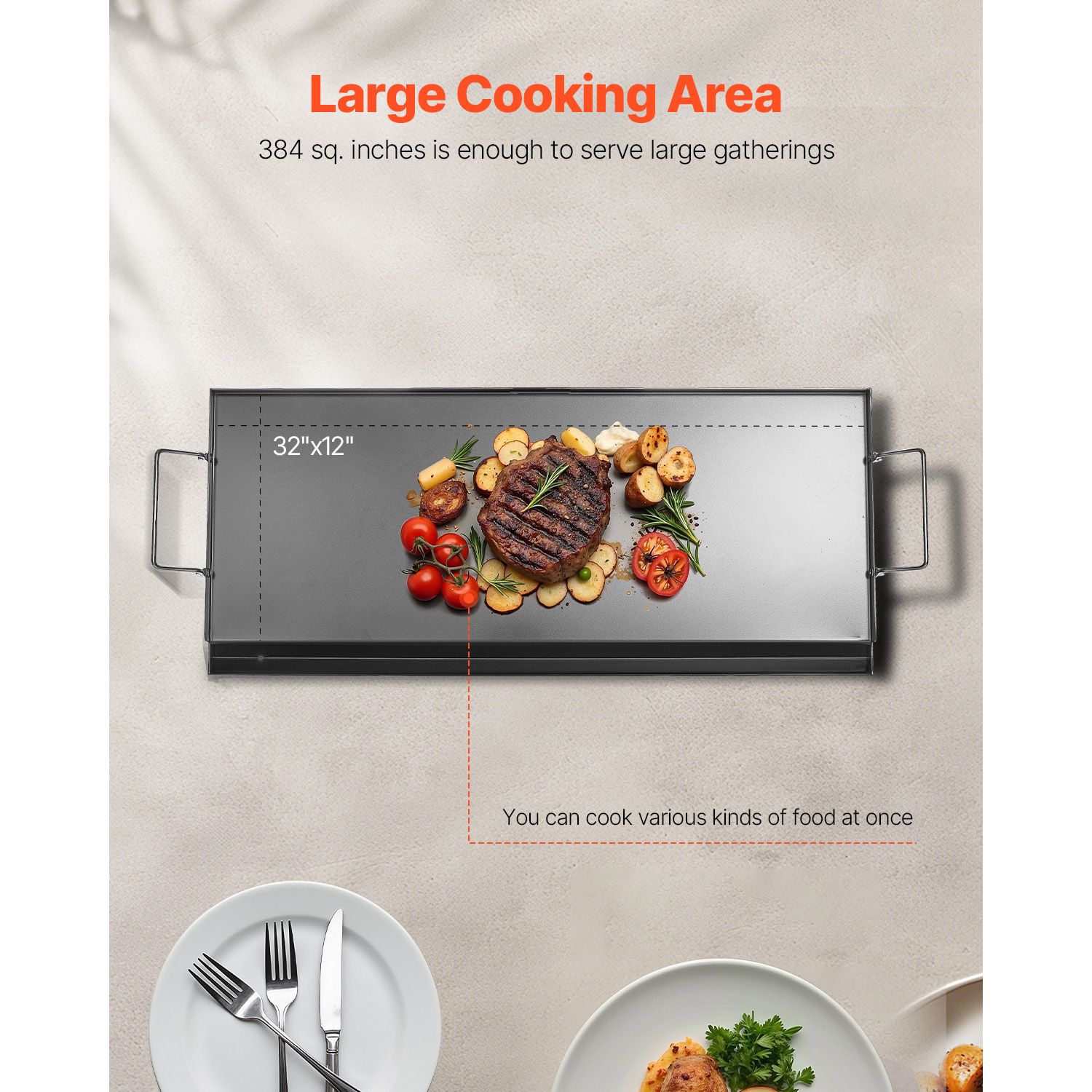 Carbon Steel Griddle, 32 × 14 inch Universal Flat Top Rectangular Plate, Gas Grill Griddle for BBQ Grill, Teppanyaki, Portable Family Cookware with Handle, for — image 4