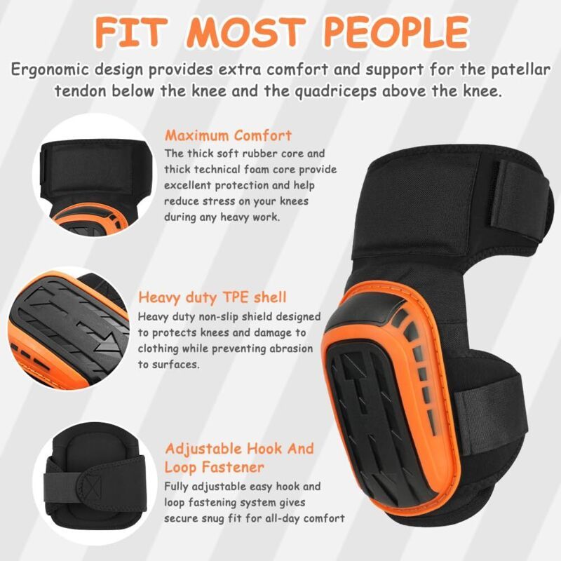 Work Knee Pads Construction, Knee Pads with Robust Foam Padding and Gel Cushion Extended Thigh Strap and Adjustable Clips for Gardening โ image 4